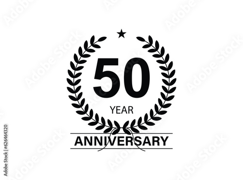 50 years anniversary pictogram vector icon, 50th year birthday logo label, black and white stamp isolated.