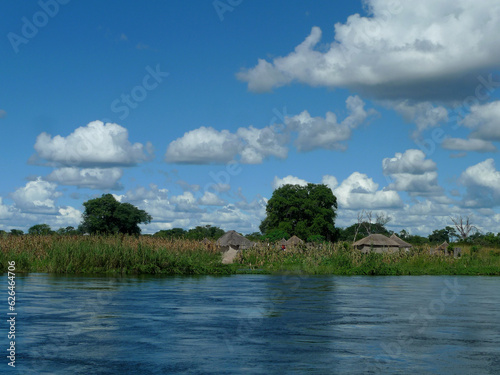 Fototapeta Naklejka Na Ścianę i Meble -  Village on the bank of the rising Zambezi