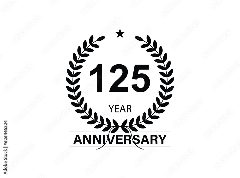 125 years anniversary logo template isolated on white, black and white background. 125th anniversary logo.