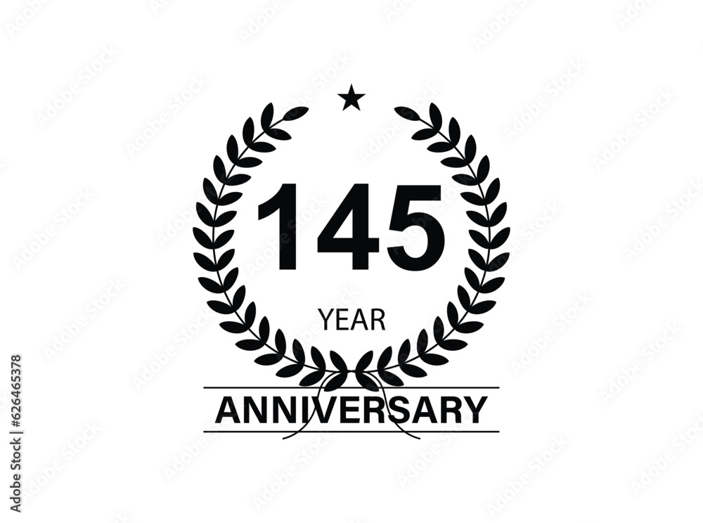 145 years anniversary logo template isolated on white, black and white background. 145th anniversary logo. 145 years anniversary logo template isolated on white, black and white background. 145th anniversary logo.