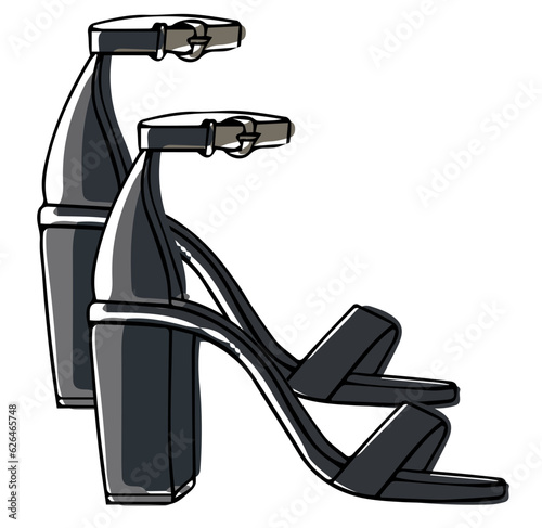 Leather sandals on heel with straps, footwear