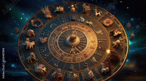 Magical zodiac signs in universe. Generative Ai © tong2530