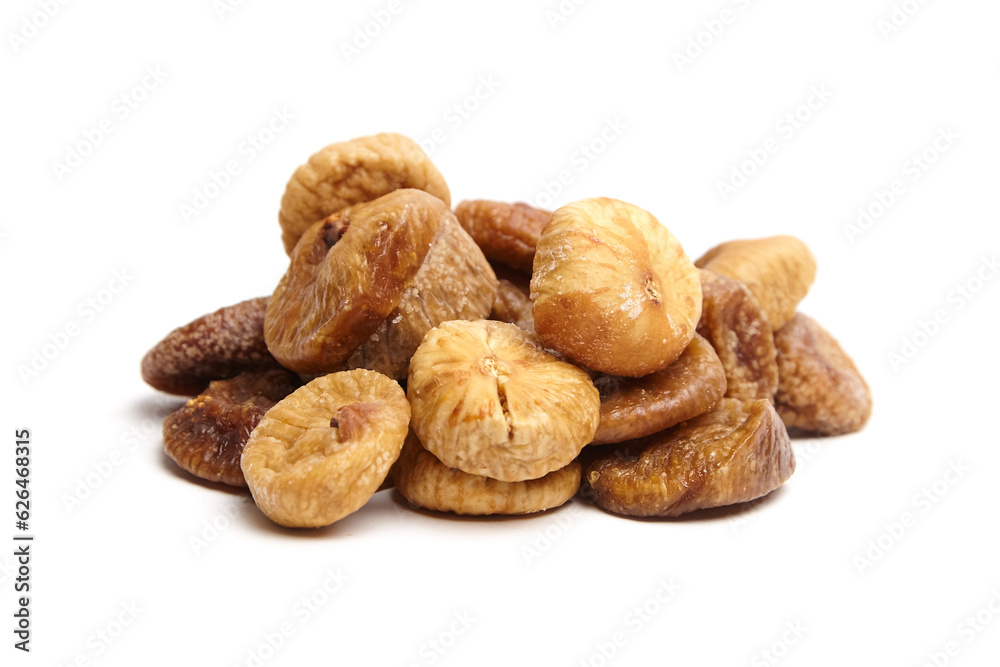 Dried figs isolated on white . Group of sweet sundried fruits Dried figs isolated on white . Group of sweet sundried fruits