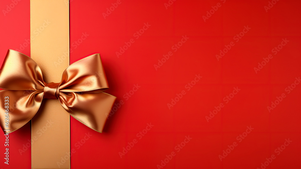 Red background with golden bow on top