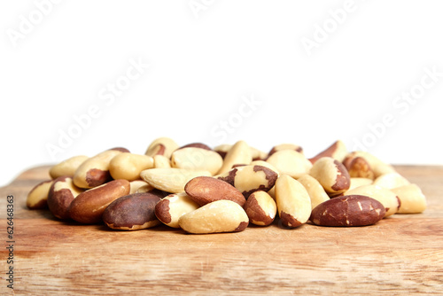 Brazil nuts on white. Shelled brazil nuts