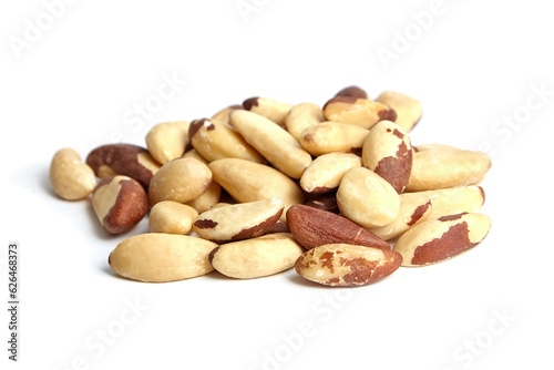 Brazil nuts isolated on white. Shelled Brazil nuts closeup