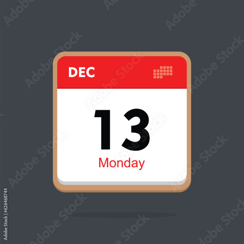 monday 13 december icon with black background, calender icon