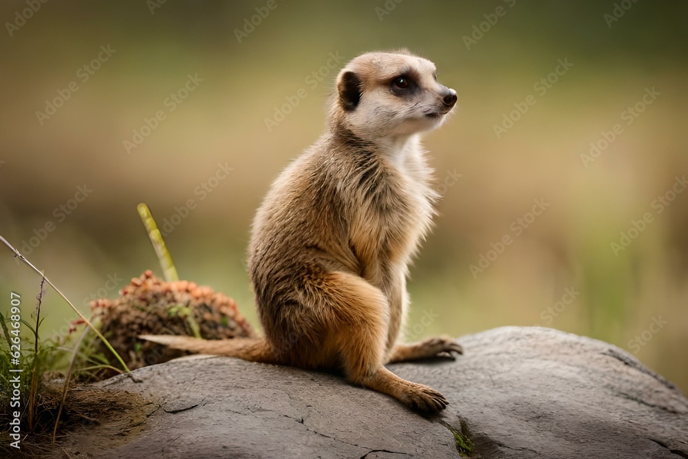 Fototapeta premium meerkat sitting on the rock - Generative AI