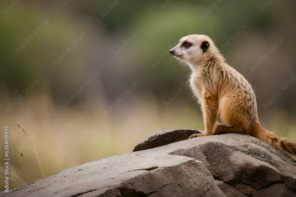 Fototapeta premium meerkat sitting on the rock - Generative AI
