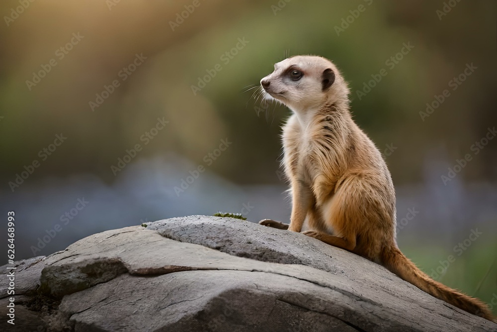 Fototapeta premium meerkat sitting on the rock - Generative AI