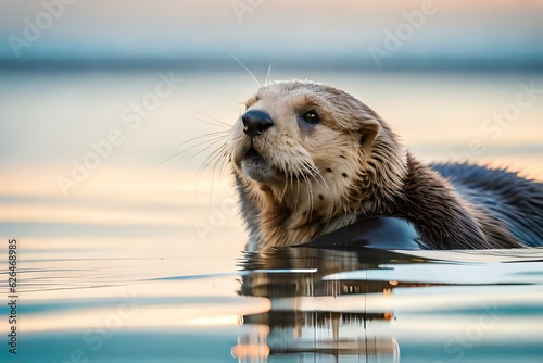 A Sea Otter floating effortlessly on the water's surface - Generative AI