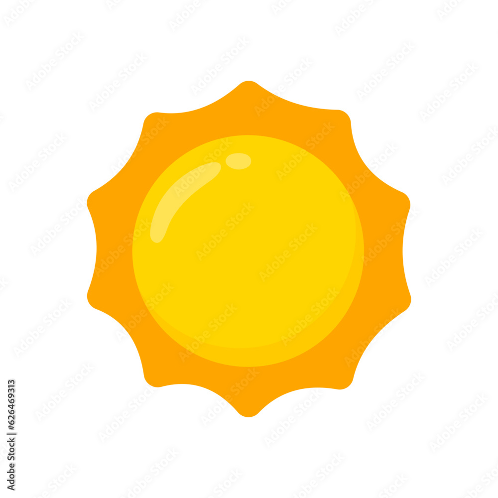 yellow sun icon Simple cartoon style design. The rays of the sun in summer yellow sun icon Simple cartoon style design. The rays of the sun in summer