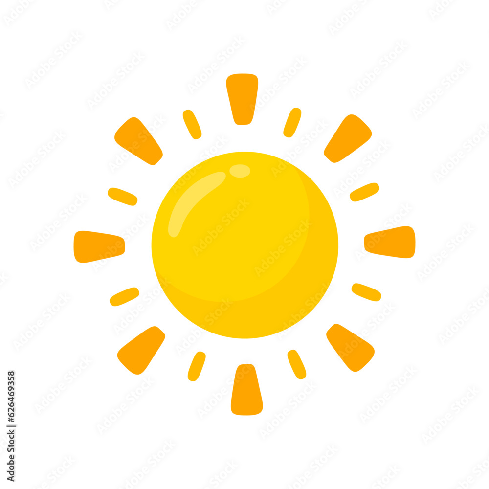 yellow sun icon Simple cartoon style design. The rays of the sun in summer