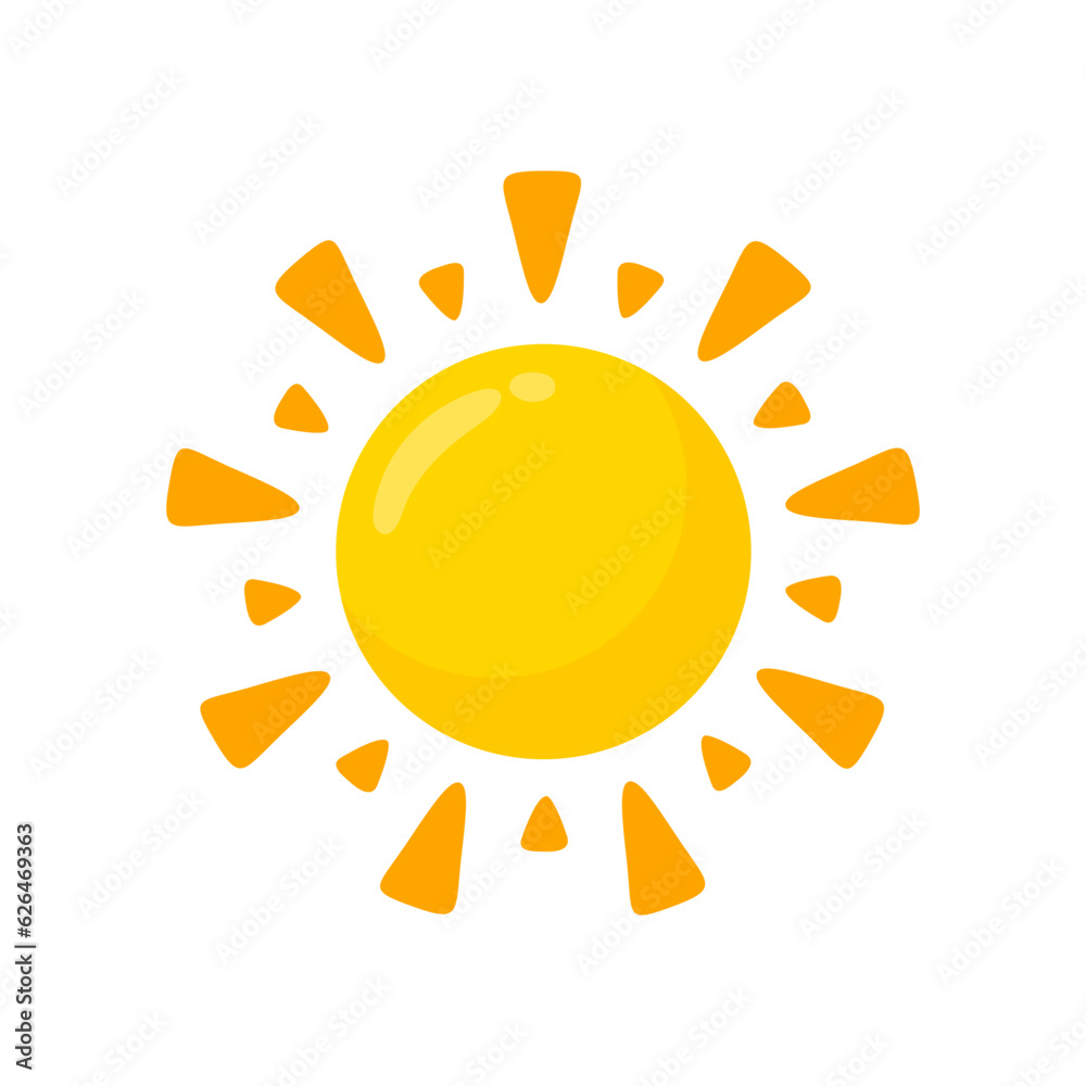 yellow sun icon Simple cartoon style design. The rays of the sun in summer yellow sun icon Simple cartoon style design. The rays of the sun in summer