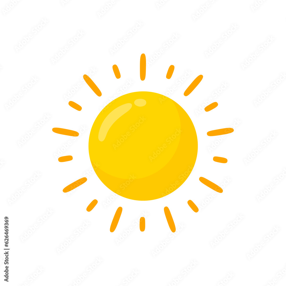 yellow sun icon Simple cartoon style design. The rays of the sun in summer yellow sun icon Simple cartoon style design. The rays of the sun in summer