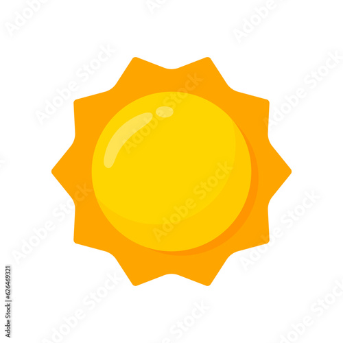 yellow sun icon Simple cartoon style design. The rays of the sun in summer