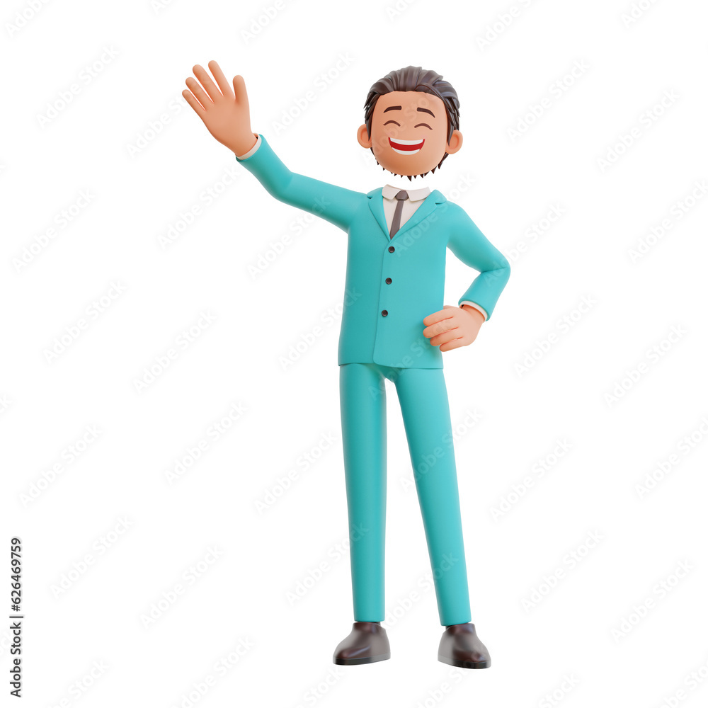 3d rendered young businessman waving 3d rendered young businessman waving