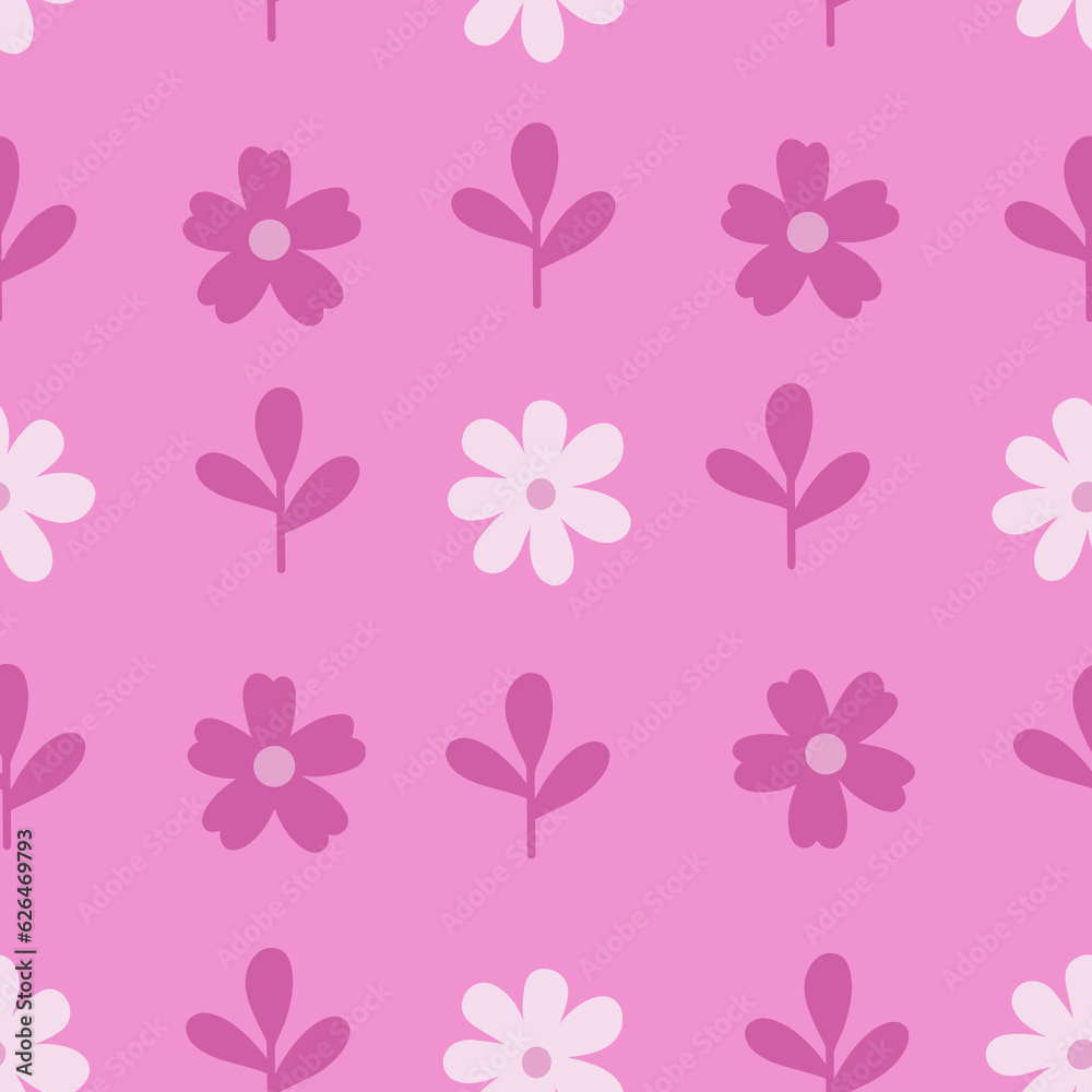 Cute monochrome pink floral seamless pattern. Hand drawn abstract flowers on pink background. Soft botanical allover illustration