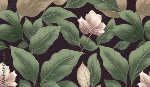 Botanical seamless pattern with vintage graphic peony leaves. Hand-drawn sketchy illustration. Good for production wallpapers, gift paper, cloth, fabric printing, Generative AI