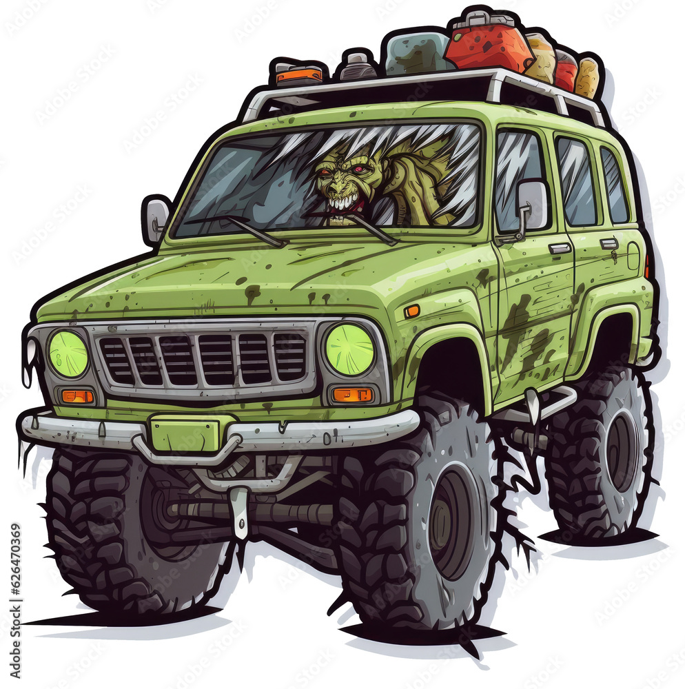 Dirty Off-road zombie jeep. Generative AI 3