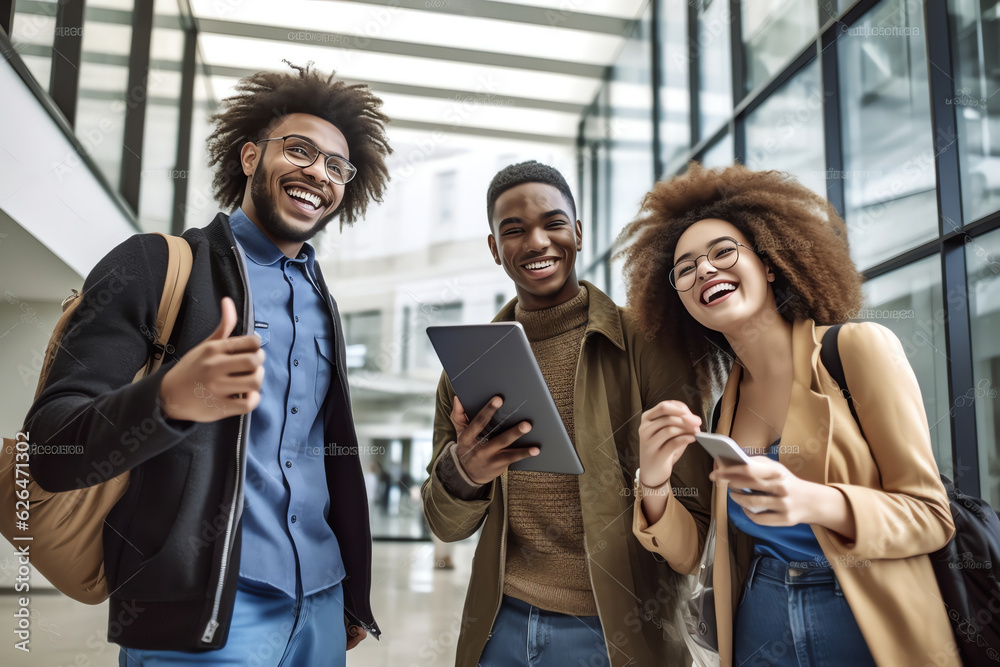 Generative AI : Three happy students looking at you with thumbs up in ...