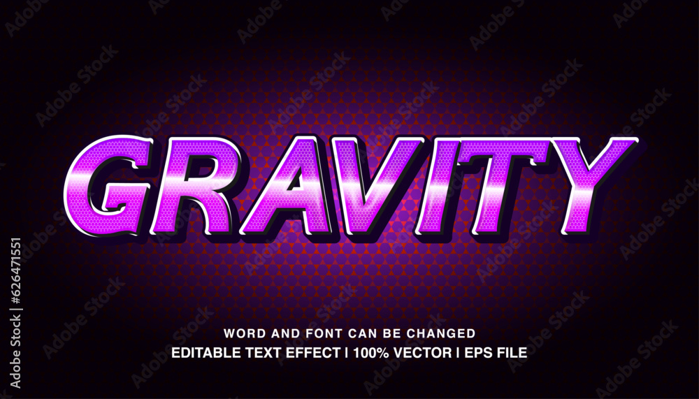 Gravity ​editable text effect template, purple neon light effect bold futuristic style typeface, premium vector