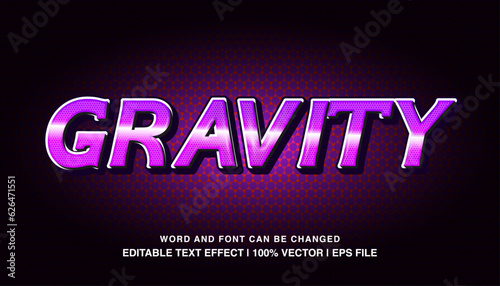 Gravity ​editable text effect template, purple neon light effect bold futuristic style typeface, premium vector