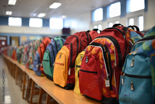 Backpack of the student in the classroom