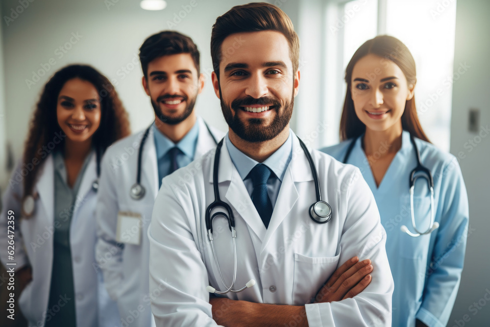 medical doctors are looking at camera and smiling while standing in hospital medical doctors are looking at camera and smiling while standing in hospital