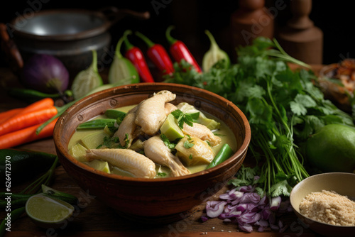 Tradition Thai food green curry chicken