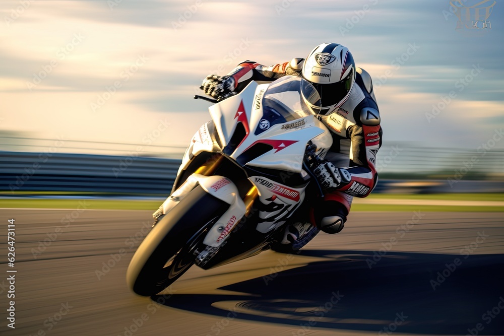 Superbike motorcycle on the race track with motion blur. Superbike motorcycle. Generative Ai