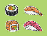 Handdrawn sushi illustration set