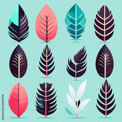 Set of leaves. Collection of stylized plants. Vector illustration.