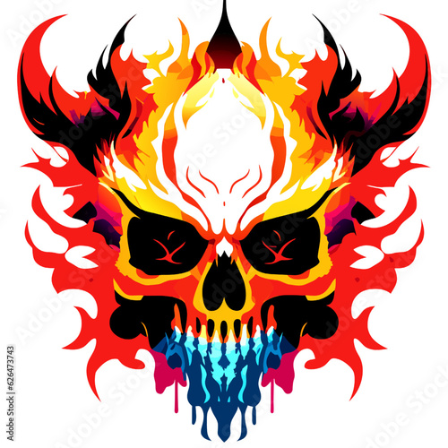 Skulls with fire flames. Grunge vector illustration.