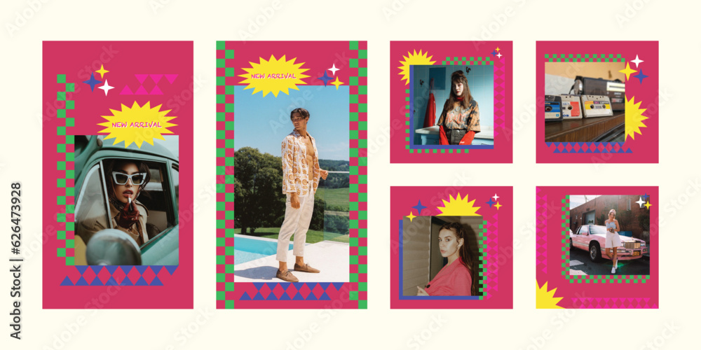 Obraz premium Retro instagram post and story template set