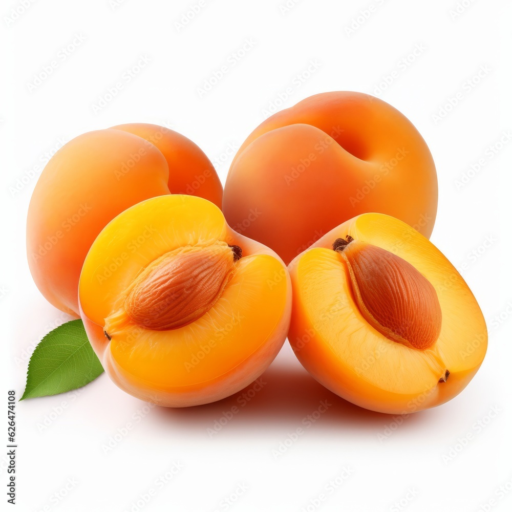 Delicious ripe apricots whole and slice isolated on white background Delicious ripe apricots whole and slice isolated on white background