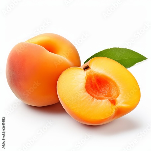 Delicious ripe apricots whole and slice isolated on white background