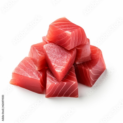 Fresh pieces of tuna isolated on white background