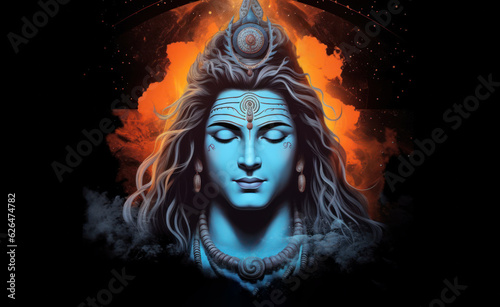 Shivas Third Eye A Fiery Mythological Illustration of Hindu God photo