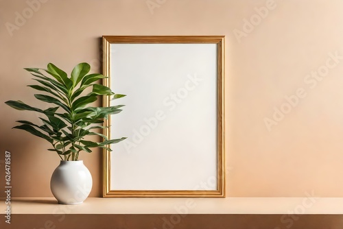 Blank picture frame mockup on grey wall in modern interior of room generated by AI tool