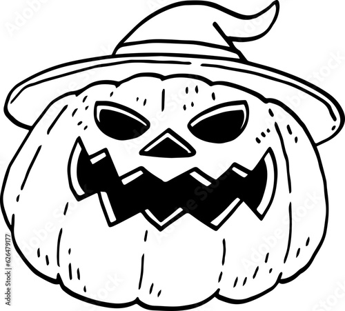 hand drawn Halloween pumpkin illustration isolated on white background.