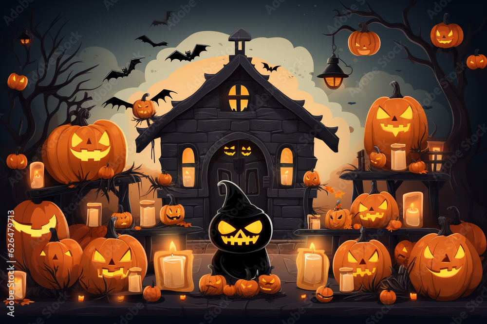Happy halloween decoration scene, trick or treat, Generated AI Happy halloween decoration scene, trick or treat, Generated AI
