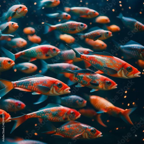A group of colorful fish on a black background