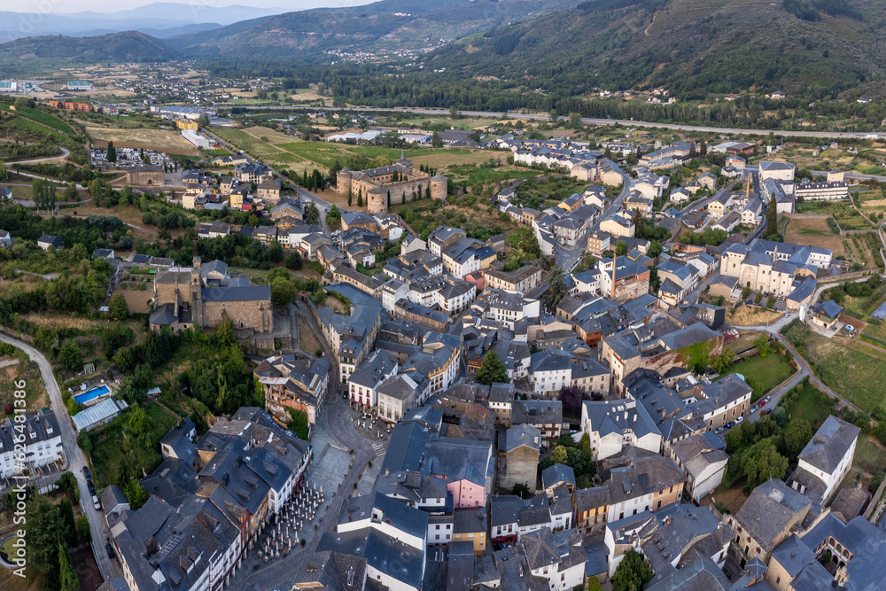 A Breathtaking Aerial View of Vallafranca del Bierzo at Sunrise, Spain