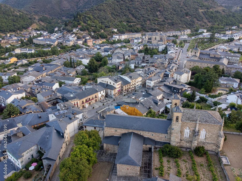 A Breathtaking Aerial View of Vallafranca del Bierzo at Sunrise, Spain