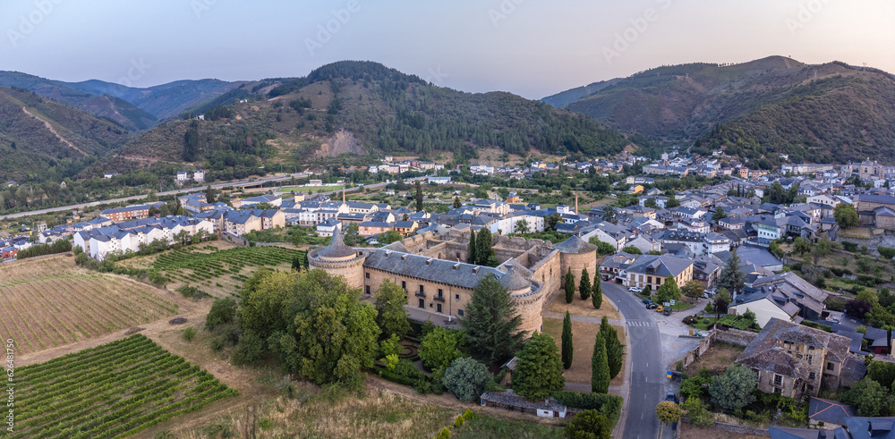 A Breathtaking Aerial View of Vallafranca del Bierzo at Sunrise, Spain