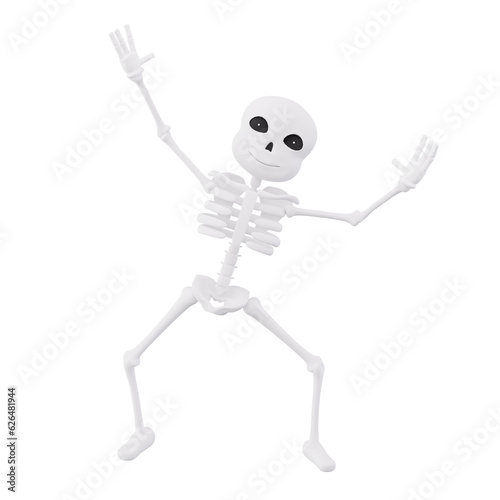 Funny skeletons raised both hands - 3d Character 
