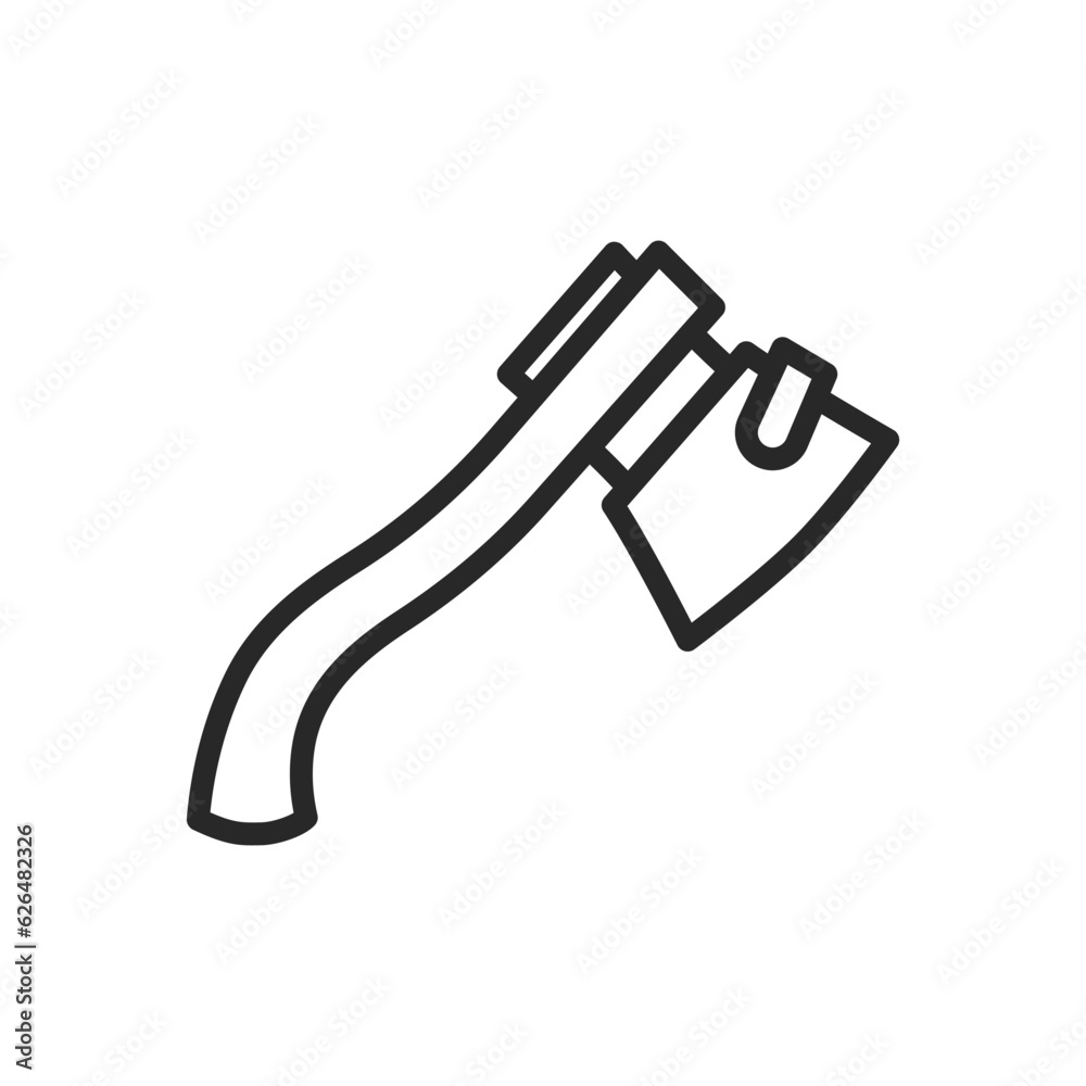 Fototapeta premium Camp Axe Icon. Vector Line Illustration of Hiking and Camping Axe Tool with Protective Blade Cover. Travel Basic Equipment.