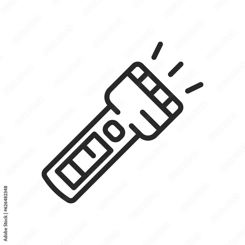 Camp Flashlight Icon. Vector Line Illustration of a Portable Handheld Battery Flashlight for Outdoor Camping and Travel Lighting. Camp Flashlight Icon. Vector Line Illustration of a Portable Handheld Battery Flashlight for Outdoor Camping and Travel Lighting.