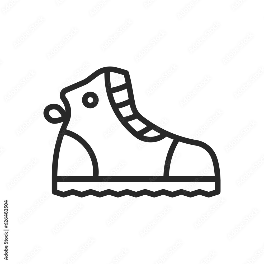Hiking Adventure Boots Icon. Vector Line Illustration of Trekking Footwear for Outdoor Exploration and Nature Travel